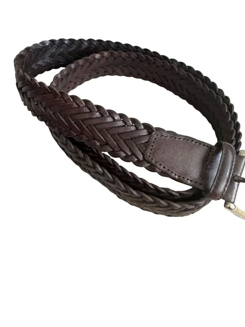 COLE HAAN Men’s Deep Brown Leather Woven Belt Size 44